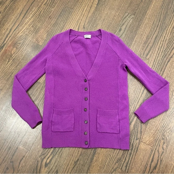 Madewell Wallace Merino Wool Purple Button Down Cardigan Sweater Elbow Patches S - Picture 3 of 11